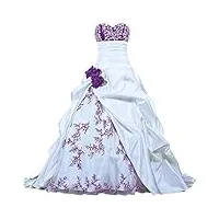 zorayi Élégant bustier broderie robes de mariée taffetas robes de mariage longue robes de nuptiale organza femmes a-ligne blanc & violet taille 48