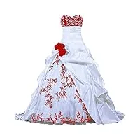 zorayi Élégant bustier broderie robes de mariée taffetas robes de mariage longue robes de nuptiale organza femmes a-ligne blanc & rouge taille 40