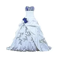 zorayi Élégant bustier broderie robes de mariée taffetas robes de mariage longue robes de nuptiale organza femmes a-ligne blanc & bleu taille 48