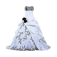 zorayi Élégant bustier broderie robes de mariée taffetas robes de mariage longue robes de nuptiale organza femmes a-ligne blanc & noir taille 54