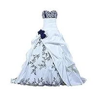zorayi Élégant bustier broderie robes de mariée taffetas robes de mariage longue robes de nuptiale organza femmes a-ligne blanc & marine bleu taille 54