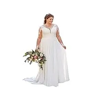 femmes mousseline dentelle robes de mariée grande taille avec manches longues robes de mariée, blanc., 58