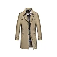 junfeng trench-coat simple boutonnage pour hommes slim revers casual navettage mode sauvage manteau moyen long-khaki_xl