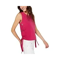 michael kors lace up sides solid color tie at hem tank top (deep fuchsia, large)