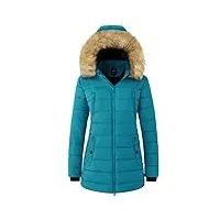 wantdo femme duffle coat doublure polaire manteau chaud en coton manteau à capuche détachable veste hiver parka militaire slim fit bleu l