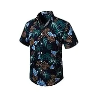 hisdern hommes funky hawaïenne coconut tree chemises a manches courtes poche avant vacances ete aloha imprime plage casual bleu marine hawaii chemise,m,multicolore-bleu marine & or