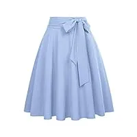 jupe patineuse taille haute femme plissée mi longue bleu clair en polyester l bp561-18