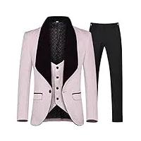 allthemen costumes pour hommes 3 pièces costume de smoking de mariage de bal hommes un bouton châle revers blazer veste+gilet+pantalon rose s