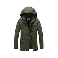 wenven homme veste chaude à capuche d'hiver manteau sherpa epaissi parka coupe-vent d'extérieur manteau d'extérieur mi-long décontracté vert xl