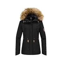wantdo femme veste de ski imperméable manteau hiver chaud veste isolée coupe-vent veste de snowboard neige avec capuche anorak outdoor noir m