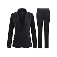 yynuda tailleur femme 2 pièces formel blazer ensemble pantalon elegant slim veste avec jupe poches business noir 1 m