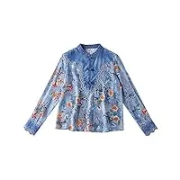 hangerfeng everyday dress chemises soie impression denim brodé Élément chinois tang robe col h2059xl