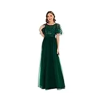 ever-pretty robe de soiree longue col rond manches courtes tulle taille empire a-line femme vert foncé 44