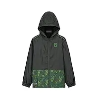 minecraft veste enfant garcon - blouson coupe vent imperméable doublé polaire (vert foncé, 7-8 ans)