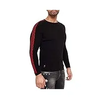 redbridge pull homme à col rond chandail avec décorations sur les manches noir