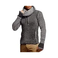 leif nelson pull en tricot pour homme avec col châle - pull moderne en laine à manches longues - coupe ajustée, noir/écru, xl