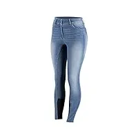 horze femme, pantalon d'équitation en jean kaia, fond intégral grip silicone, bleu, 38