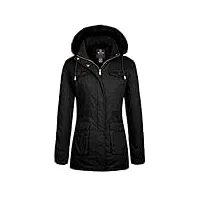 wantdo femme veste matelassée d'hiver en coton résistant à l'eau veste d'extérieur manteaux à capuche en fausse fourrure veste polaire chaude noir s