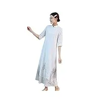 hangerfeng robe de tous les jours coton mélange de lin brodé chinois élément modifié cheongsam jupe h1530xxl blanc