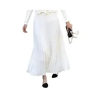 camilife jupe plissée longue en mousseline de soie élastique pour femme fille jupe maxi taille élastique pour printemps, été - taille xs-m uni couleur blanc