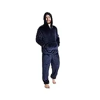 citycomfort pyjama homme, ensemble de pyjamas en polaire douce avec pantalon taille Élastique et pull à capuche en pilou chaud, idée cadeau ado ou adulte (bleu marine, l)