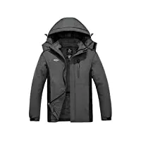 wantdo homme manteau d'hiver chaud veste de snowboard avec doublure veste imperméable pour voyage travail veste isolée avec capuche amovible gris foncé s
