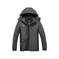wantdo homme veste de ski multi-poches veste de pluie neige avec doublure manteau d'hiver chaud coupe-vent blouson de ski avec capuche amovible gris foncé xl