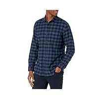 amazon essentials chemise en flanelle à manches longues (grandes tailles disponibles) homme, bleu noir carreaux lainés, xl