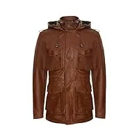 infinity leather trench coat bronzer en cuir à poches multiples avec capuche pour hommes s