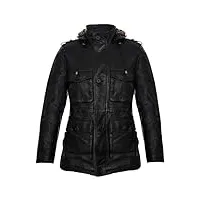 infinity leather trench coat noir en cuir à poches multiples avec capuche pour hommes l