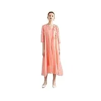 hangerfeng silk linen blend embroidered cardigan two-piece dress long robe dress sunscreen shirt 2138m