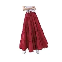 biilyli Été femme mousseline longue maxi jupe plissée plage décontracté eplissée bohémienne jupe évasée mesdames casual jupe taille haute (xl, 167)