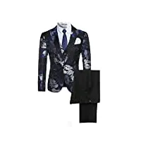 costume homme slim fit fancy entaillé lapel allover floral costume imprimer blazer one button 3 pièces pantalon gilet et veste bleu m