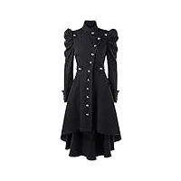 susenstone manteau gothique steampunk femme hiver Épais blouson ample grand taille trench coat manteau en laine veste vintage jacket long parka chaud (l(eu38), noir)