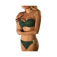 jfan vintage femme maillot de bain deux pièces elégant amincissante push up bikini tribal print ensemble de bikini avec ceinture dorée,vert,m