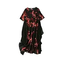 hangerfeng robe de tous les jours silk print crewneck loose black long dress2219xl