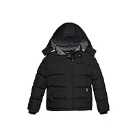 wantdo garçon veste matelassée d'hiver en coton veste coupe-vent extérieure chaude manteaux à capuche fausse fourrure parka classique noir 116-122