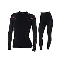 brubeck le11870 + ls13100 ensemble de sous-vêtements fonctionnels thermiques pour femme avec pantalon et t-shirt à manches longues,respirant,le11870 + ls13100 taille : xl, couleur : noir/rose