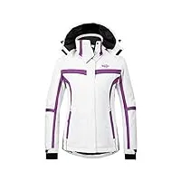 wantdo femme veste de ski multi-poches veste de pluie neige avec doublure manteau d'hiver chaud coupe-vent blouson de ski avec capuche amovible violet l