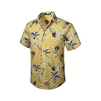 hisdern hommes funky hawaïenne ananas chemises a manches courtes poche avant vacances ete aloha imprimé plage casual jaune hawaii chemise m jaune-2