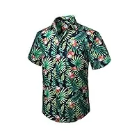hisdern hommes funky hawaïenne coconut chemises a manches courtes poche avant vacances ete aloha imprimé plage casual marine bleu vert hawaii chemise,l,multicolore-bleu marine &vert