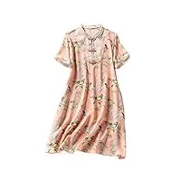 hangerfeng robe de tous les jours fleur imprimée soie au-dessus de la jupe rose genou2239l