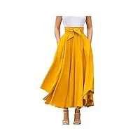 jupe plissée taille haute maxi jupe longue femme a-ligne elégante irrégulière vintage retro swing (jaune, l)