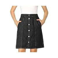 allegra k jupe en jean pour femme - longueur genou avec poches - taille haute - jupe boutonnée, noir , 48