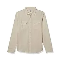 ag adriano goldschmied benning sleeve patch shirt chemise bouton bas, lin blanc, xs homme