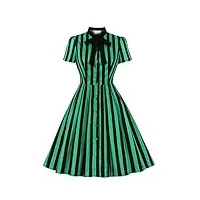 wellwits robe chemise vintage boutonnée avec col noué et poche pour femme, vert, 48