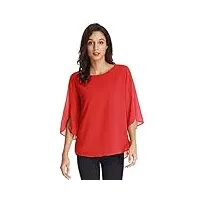 grace karin shirt femme moderne chemisier casual col rond 3/4 mancehs cape avec fente blouse en mousseline de soie été rouge-a s claf0015-15