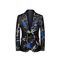 youthup blazer homme brodé formel mode slim fit veste de costume floral bal mariage smoking soirée, bleu-607, m