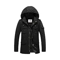 uoiuxc manteau d'hiver pour homme veste militaire coupe-vent en polaire avec doublure et capuche (noir,l)