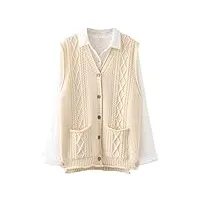 ftcayanz cardigan tricot femme col v gilet sans manches elégant casual pull ouvert boutons beige xl